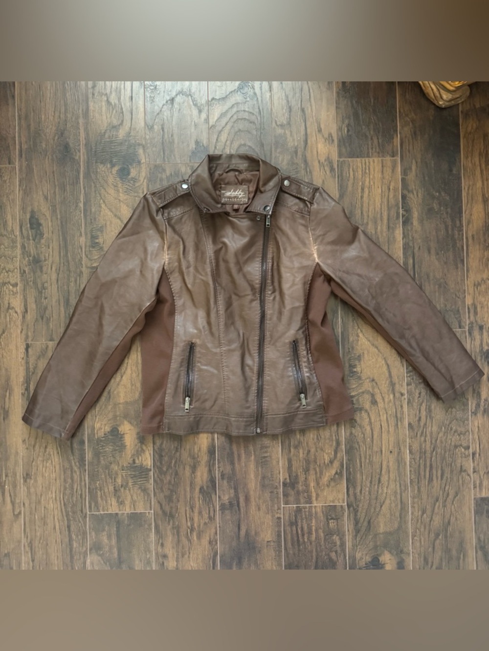 Sebby Collection XL Brown Faux Leather Moto Jacket